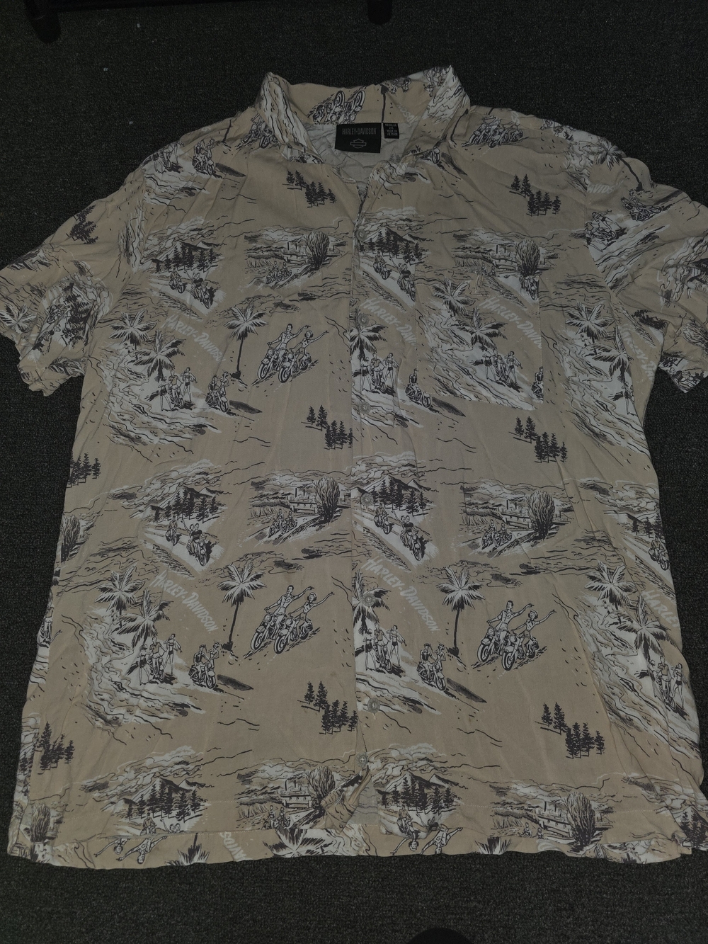 Harley-Davidson Men's Short Sleeve Beige Print Camp/Hawaiian Shirt